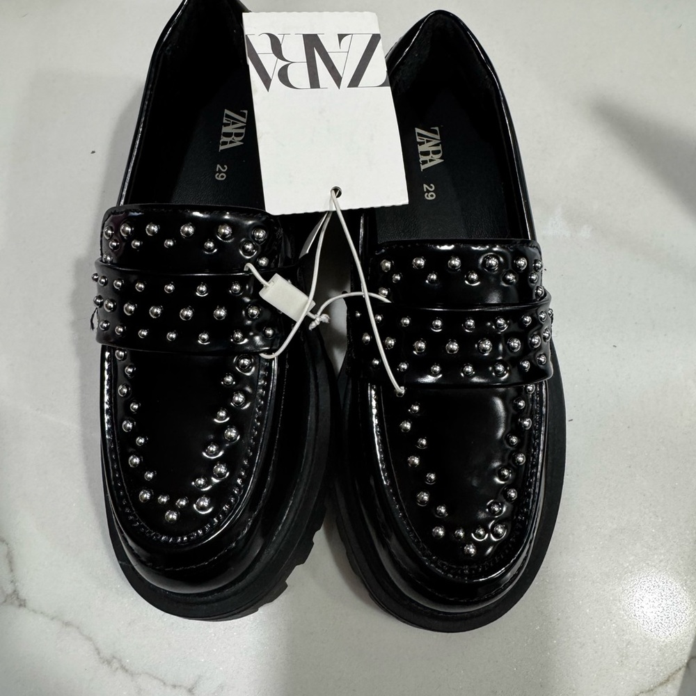 Zara Black Loafers with Silver Studs